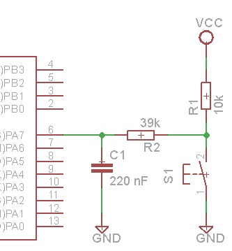 Circuit to connect a momentary switch to a digital input pin.